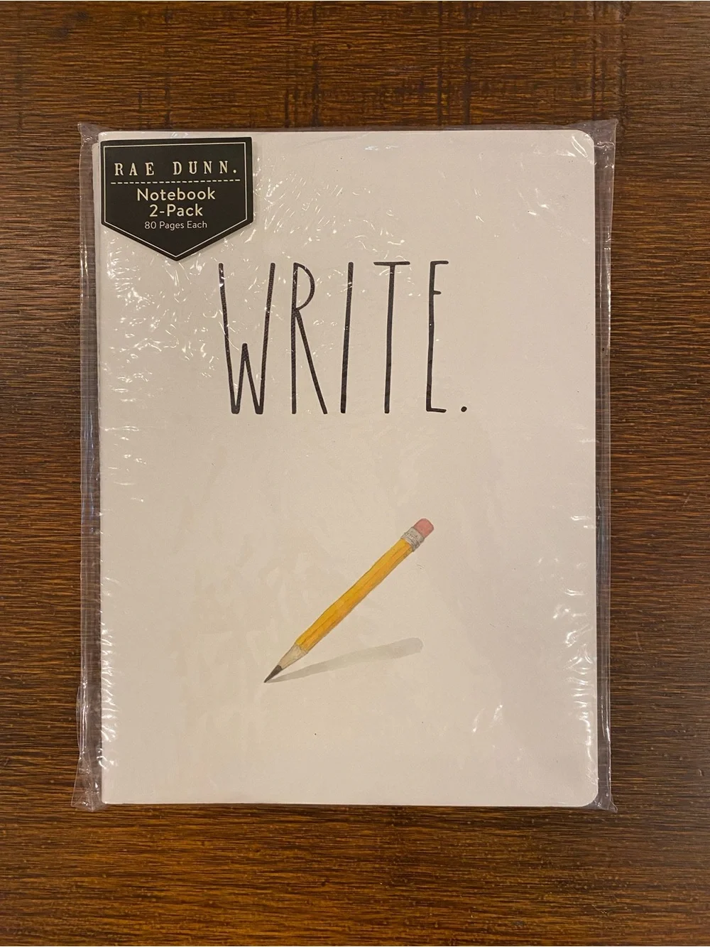 Rae Dunn White Notebook 2-Pack w/ Pencil Illustration “Write” & Globe “Explore”